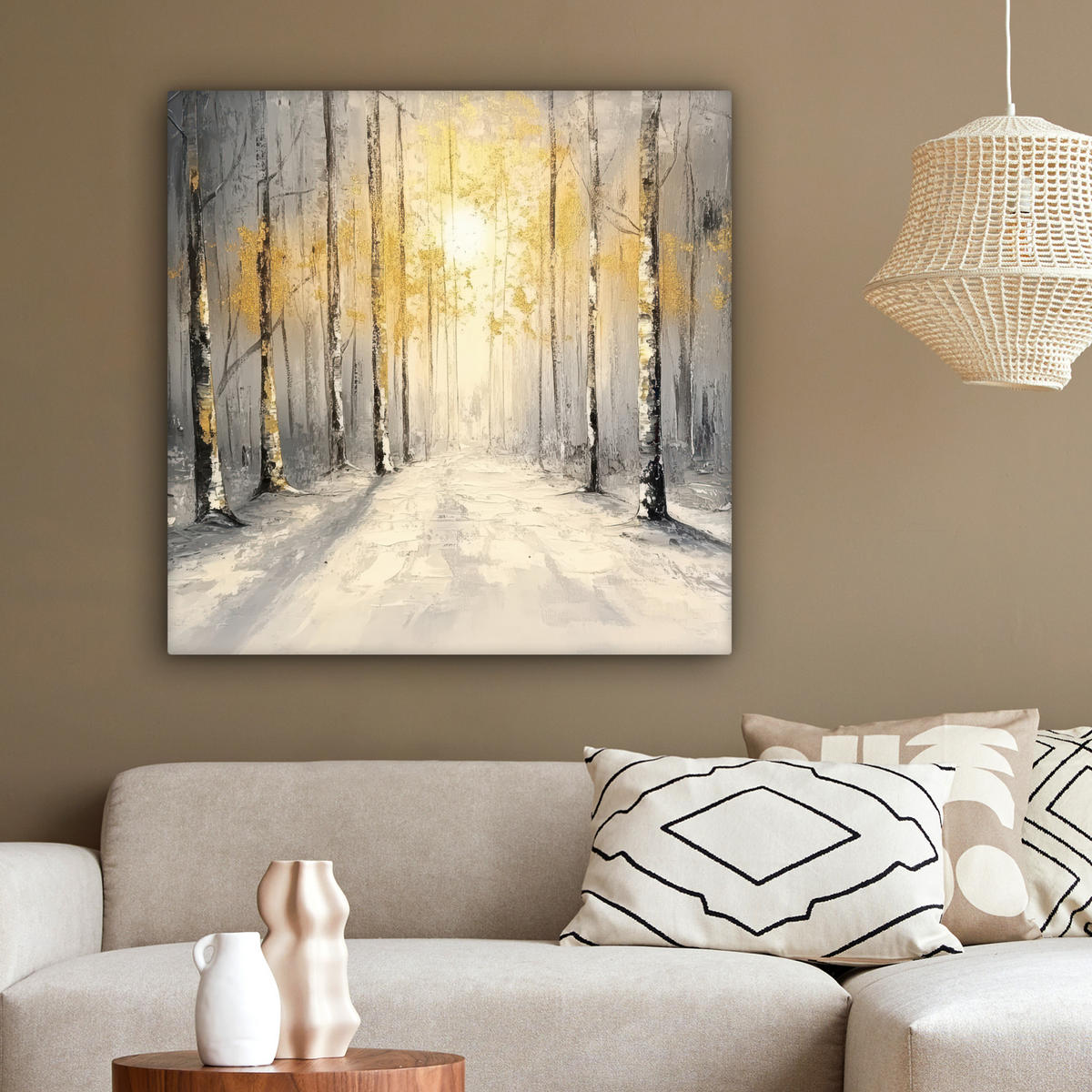 LEINWANDBILD Winter - Abstrakt - Schnee - Natur - Sonne 90x90 cm - Grau, Textil (90/90cm) - MuchoWow