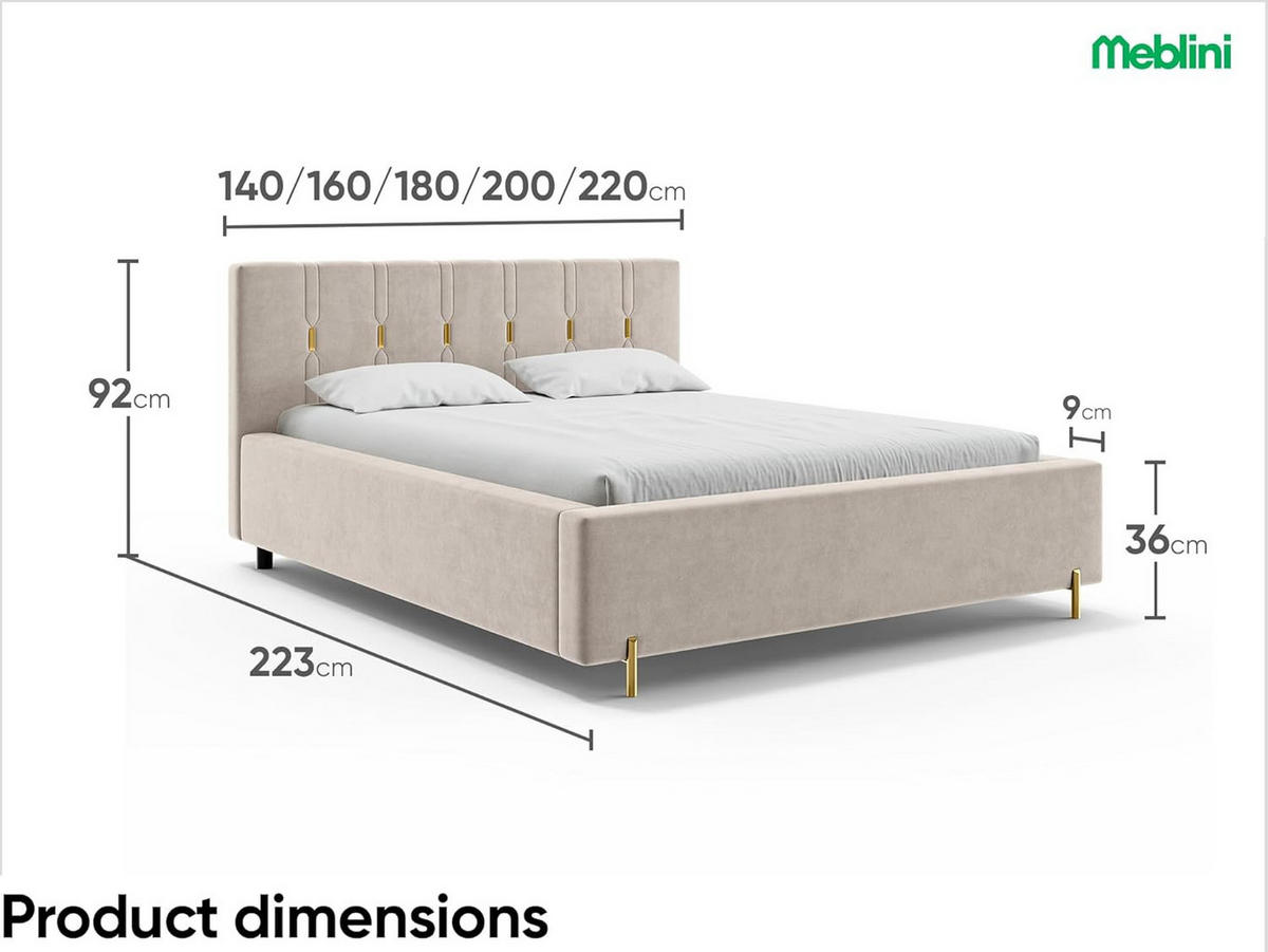 BETT FABIO H3 - Beige/Goldfarben, Holzwerkstoff (180/200cm) - Meblini
