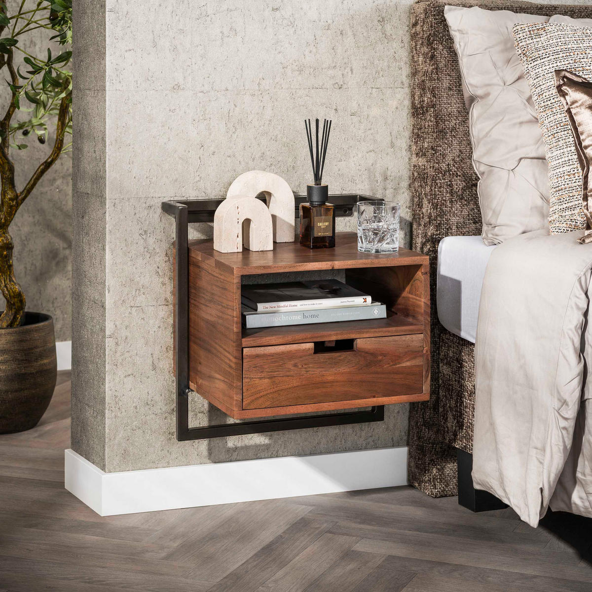 NACHTTISCH Air - Braun - 35/44/45 cm - Braun, Holz (44/45/35cm) - Hoyz Collection