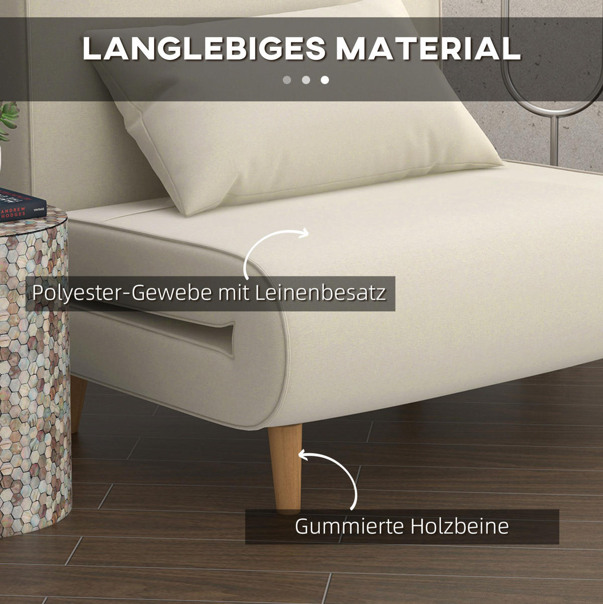 SCHLAFSOFA mit Leinen-Polyesterbezug, 6-fach verstellbar, 94/78/80 cm, Beige - Beige, Holz (78/80/94cm) - Redom