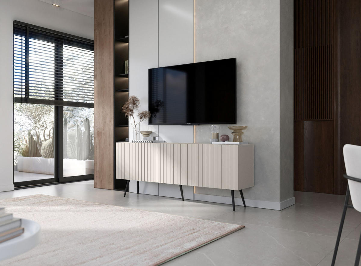 TV-SCHRANK Elpis Kaschmir Matt mit Metallbeine Glamour 150 cm - Kaschmir, Holzwerkstoff (150/60.5/36.5cm) - Meble Lindner