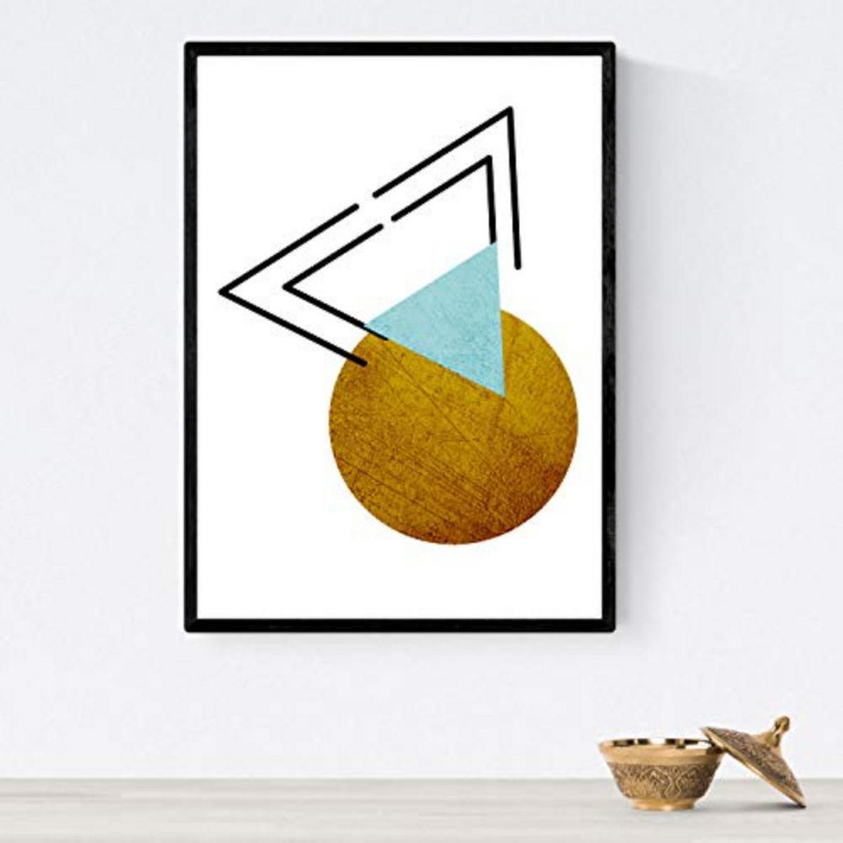 POSTER Set mit 4 Geometrische Nordischer Kreisen und Dreiecken A4 Schwarzer Rahmen - Schwarz, Papier (29.7/3cm) - Nacnic