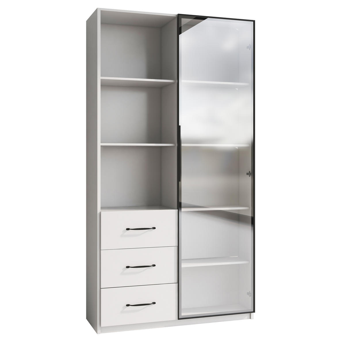 VITRINE 80cm Glas LED Aluminium 3 Schubladen 3 Fächer modern - Weiß, Holzwerkstoff (80/160/40cm) - FLIEKS