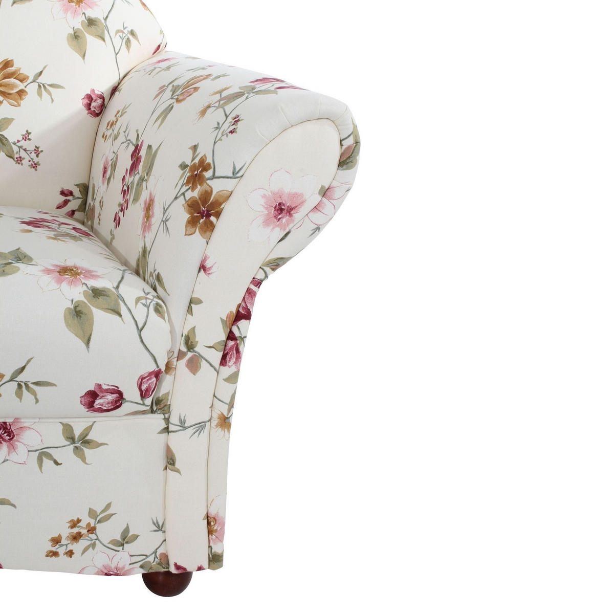 SOFA Landhaus 2,5-Sitzer Kama Bezug Flachgewebe Blumenmuster 2 - Rot/Weiß, Kunststoff (202/85/81cm) - 58aufmkessel