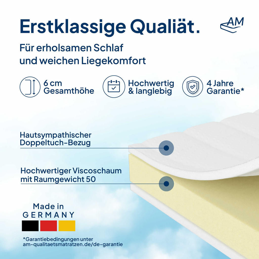 Thumbnail - AM Qualitätsmatratzen Viscotopper, Weiß, Textil, Uni, Füllung: Viskoelastischer Kern, Rechteckig, 140x200 cm, Oeko-Tex® ...