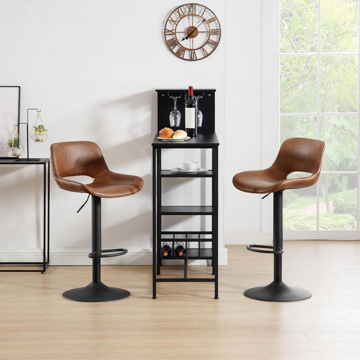 BARHOCKER 4er Set, Kunstleder Metall, Braun - Schwarz/Braun, Kunststoff/Metall (49/84/49cm) - Woltu