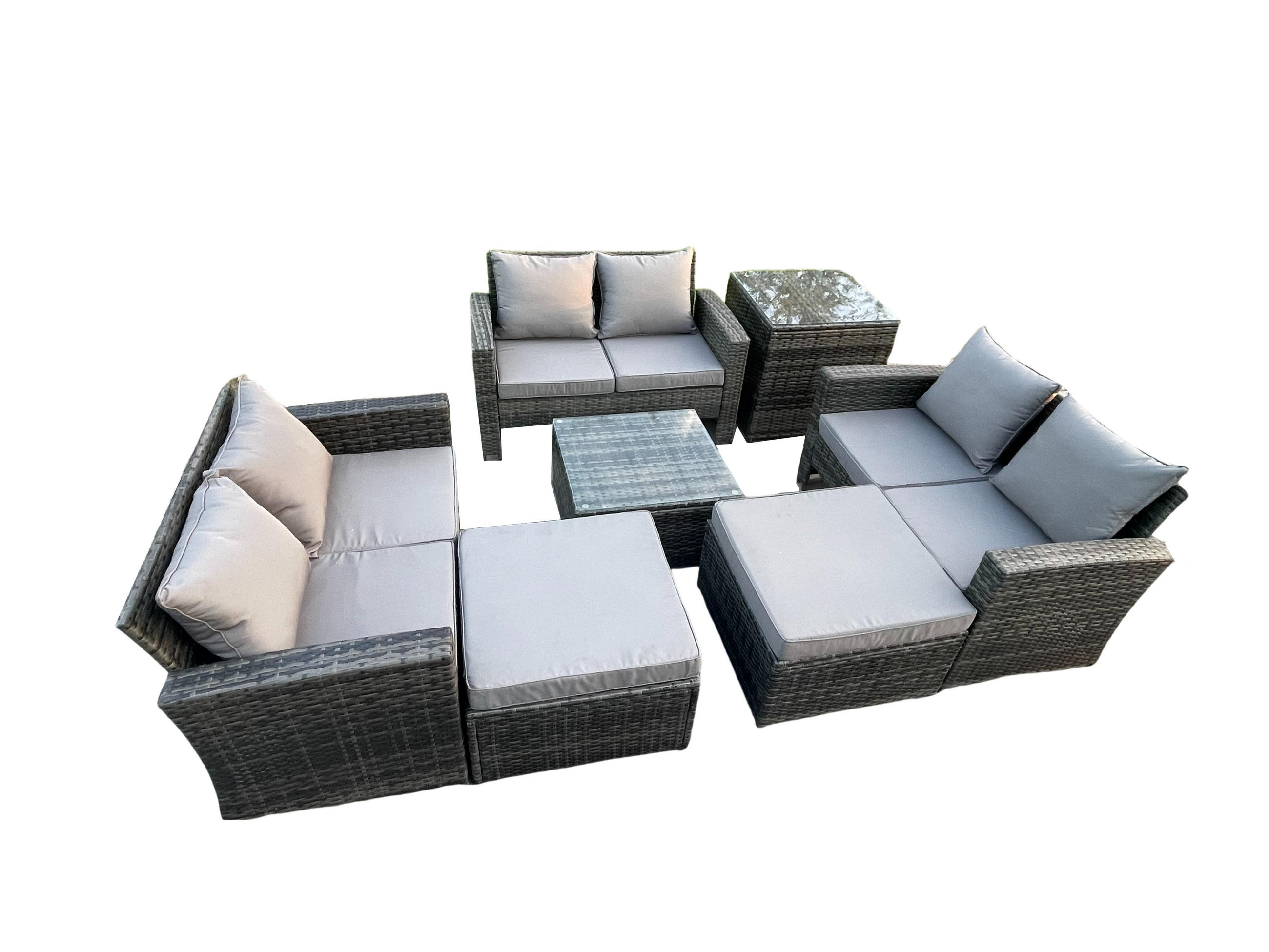 GARTENSOFA Hohe Rückenlehne Polyrattan Dunkelgrau 8-Sitzer - Dunkelgrau, Metall - Fimous