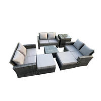GARTENSOFA Hohe Rückenlehne Polyrattan Dunkelgrau 8-Sitzer - Dunkelgrau, Metall - Fimous