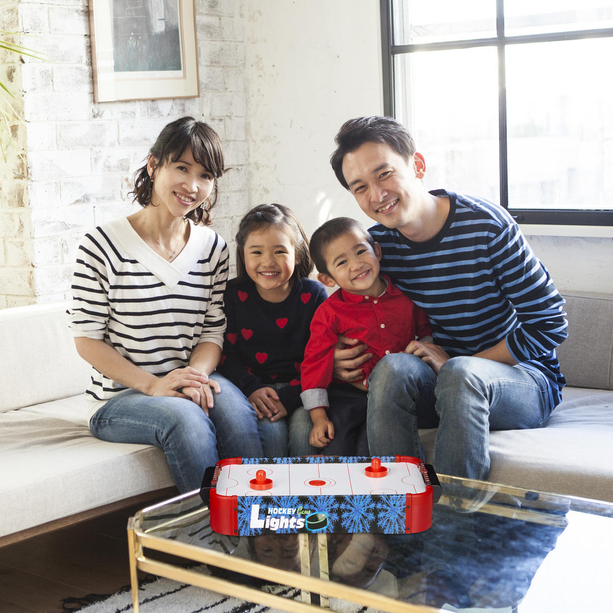 AIRHOCKEY Tischspiel - Multicolor, Holzwerkstoff/Kunststoff (31/57cm) - Relaxdays