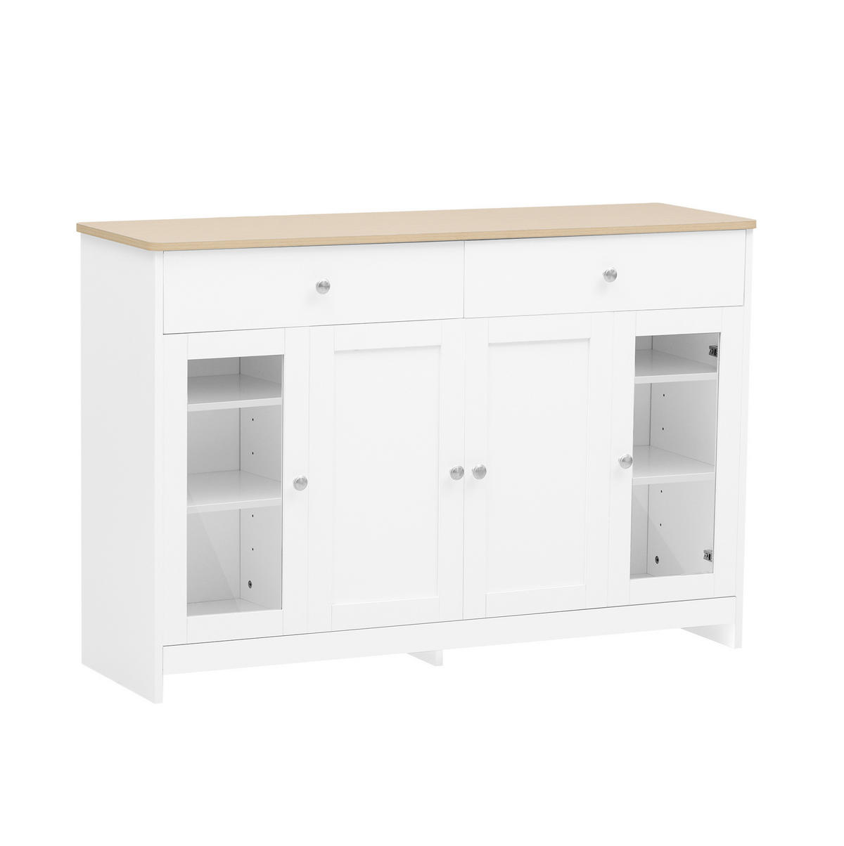 SIDEBOARD 120/37/80 cm mit 4 Türen, 2 Schubladen & Glaseinsatz im Landhausstil - Weiß, Holzwerkstoff (120/80/37cm) - BEAOK