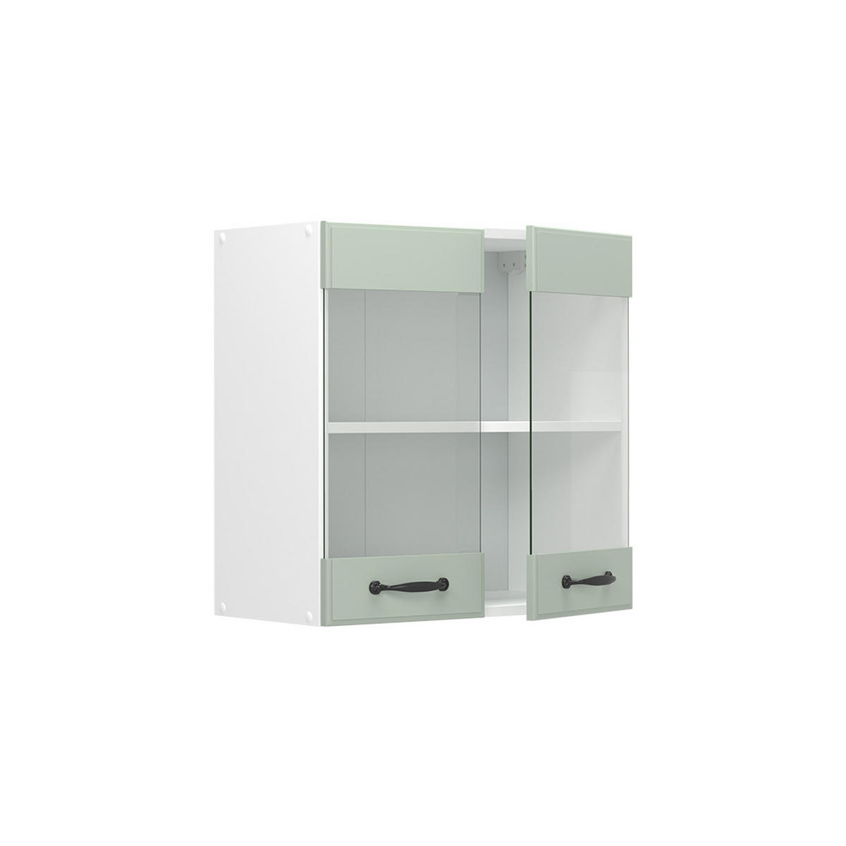 KUCHYNSKÁ SKLENENÁ SKRINKA R-Line, Mint vidiecky dom/biely, 60 cm - biela/mätovozelená, kompozitné drevo (60/60/31cm) - Vicco
