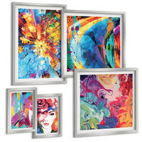 BILDER SET 5er Set - 50x50 cm & 20x30 cm & 40x60 cm Silberner Rahmen - Minimalistische Boho-Illustrationen - Silberfarben, Kunststoff (40/60cm) - TULUP