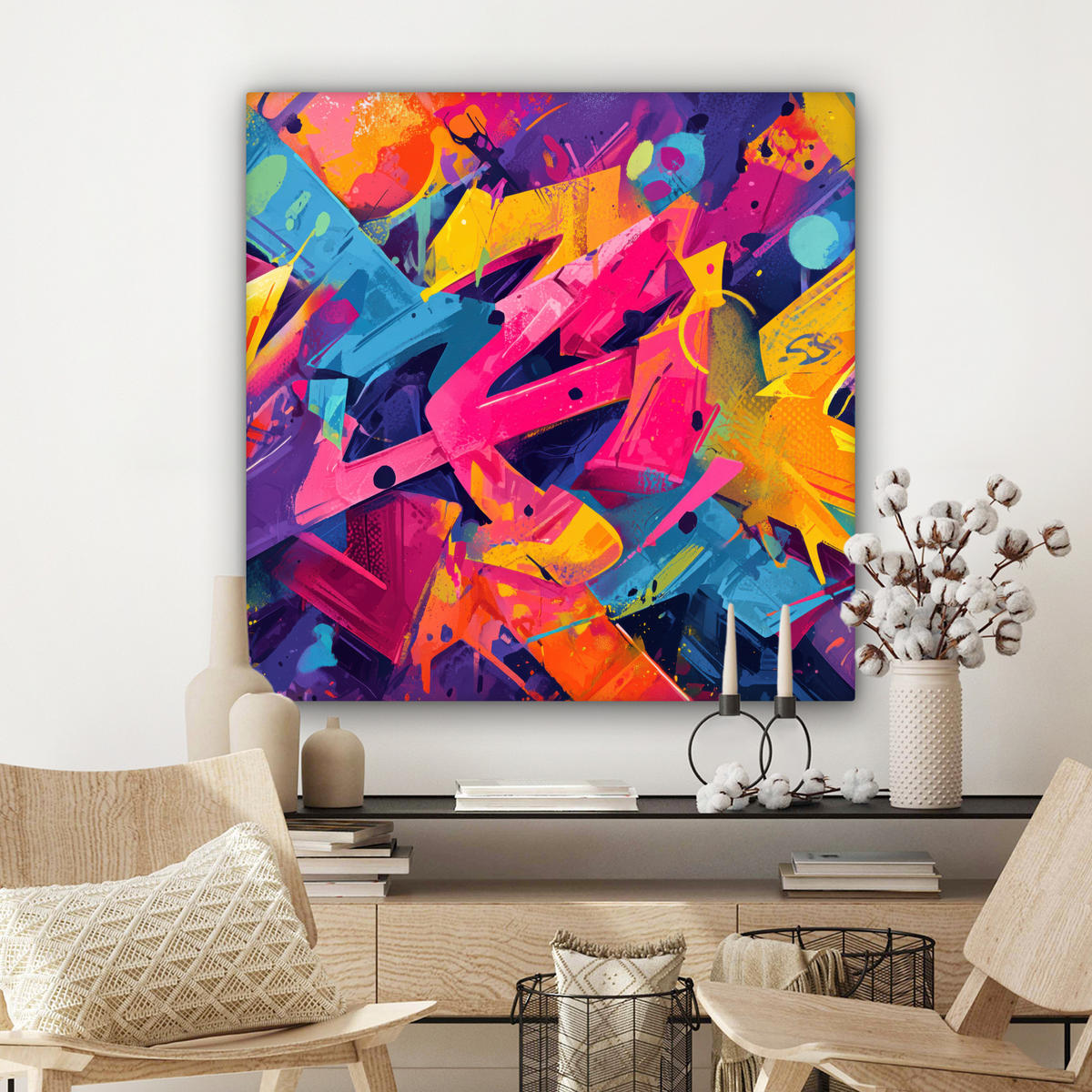 LEINWANDBILD Abstrakt - Formen - Farbenfroh Deko Groß 90x90 cm - Magenta, Textil (90/90cm) - MuchoWow