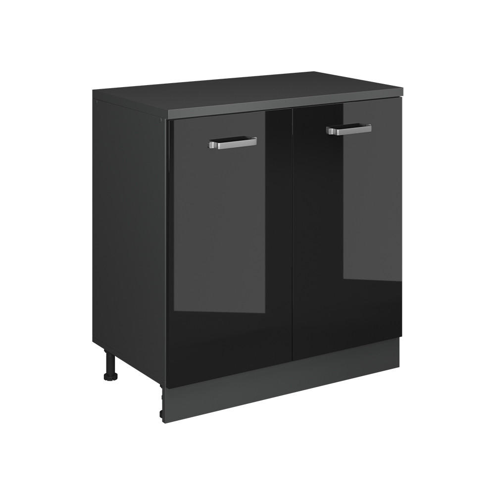 KÜCHENSCHRANK FÜR DACHSCHRÄGEN R-Line, Schwarz Hochglanz, 80 cm ohne Schräge mit 2 Türen - Schwarz Hochglanz/Anthrazit, Holzwerkstoff (80/83.8/46cm) - Vicco