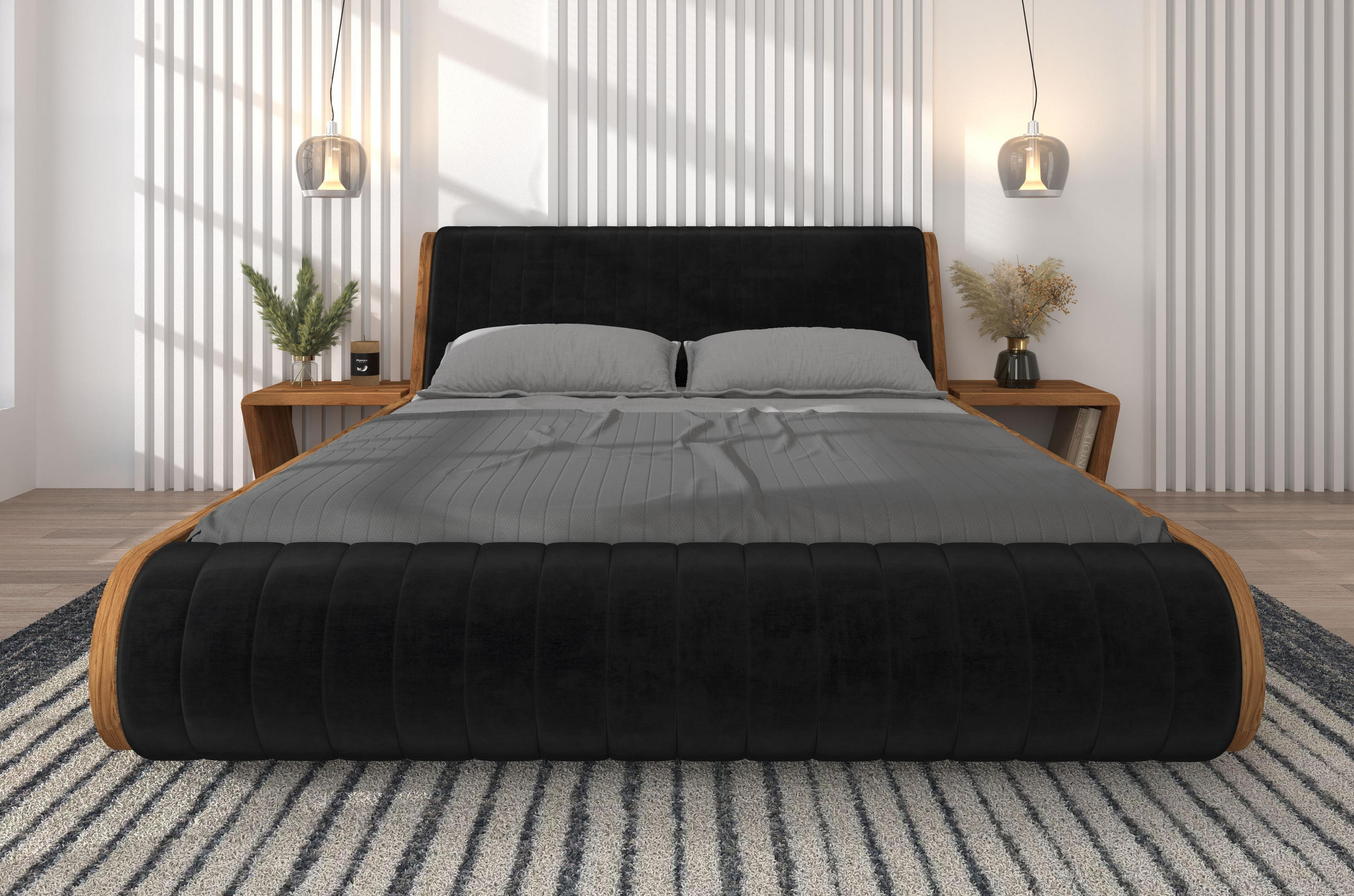 MASSIVHOLZBETT Harald 160/200, schwebende Optik, Naturfarben-Schwarz - Eichefarben, Eichenholz/Holz (160/200cm) - Visby