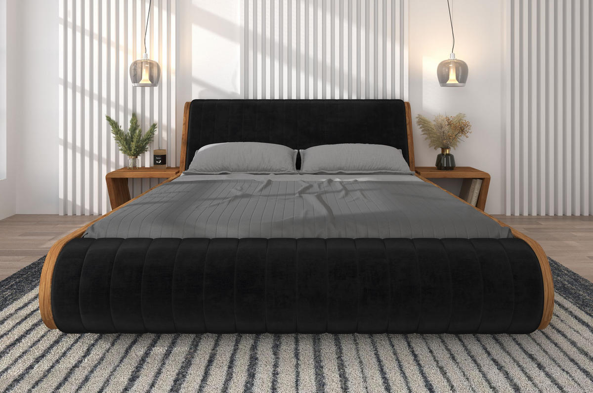 MASSIVHOLZBETT Harald 160/200, schwebende Optik, Naturfarben-Schwarz - Eichefarben, Eichenholz/Holz (160/200cm) - Visby