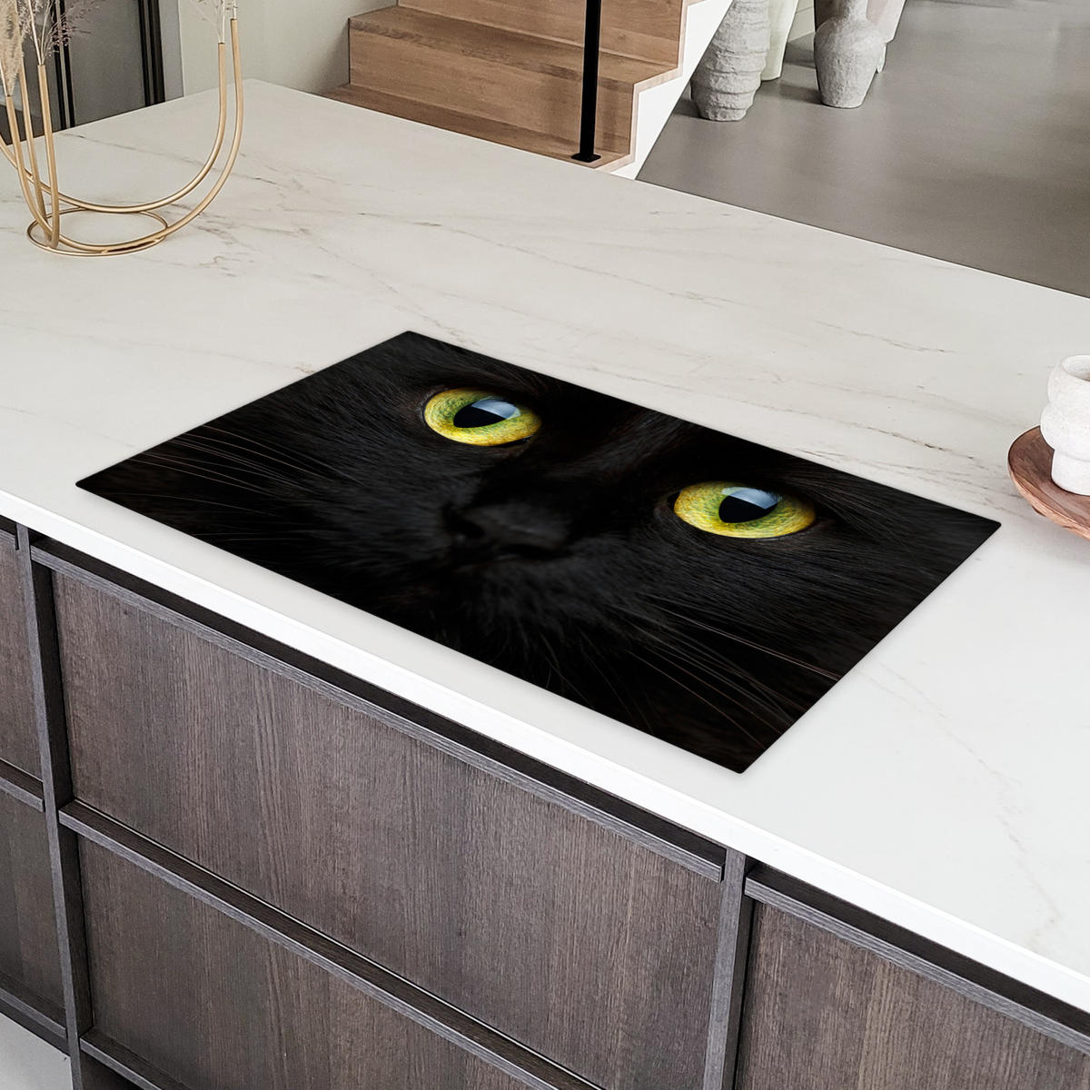 HERDABDECKPLATTE Katze - Augen - Gelb - Schwarz Induktionsschutz 91.6x52.7 cm - Schwarz, Kunststoff (91.6/52.7/0.2cm) - MuchoWow