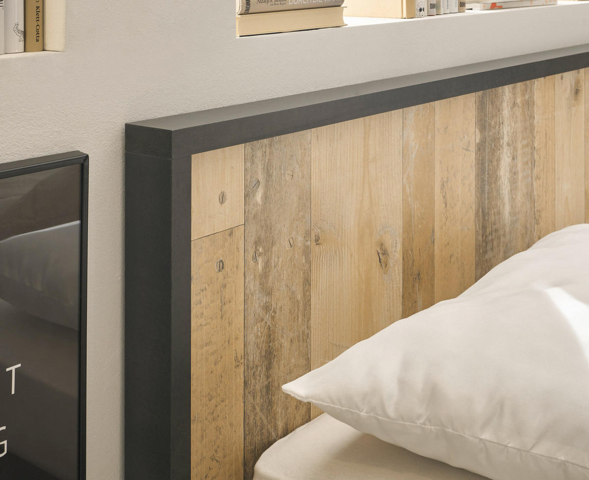 BETT Used Wood hell, Anthrazit, Einzelbett Liegefläche 140 x 200 cm - Eichefarben/Anthrazit, Holzwerkstoff/Metall (140/200cm) - Furn.Design