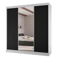 SCHWEBETÜRENSCHRANK Rafi mit Spiegel und mit geriffelten Fronten, 200 cm, Weiß+Schwarz - Schwarz/Weiß, Holzwerkstoff (200/215/61cm) - AN-Moebel 4u