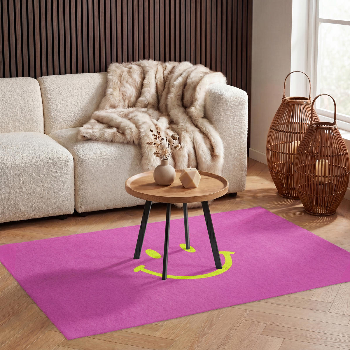 TEPPICH - Smiley - Fröhlich - Rosa - 120x80 cm - Pink, Kunststoff/Textil (120/0.4cm) - OnlyWow