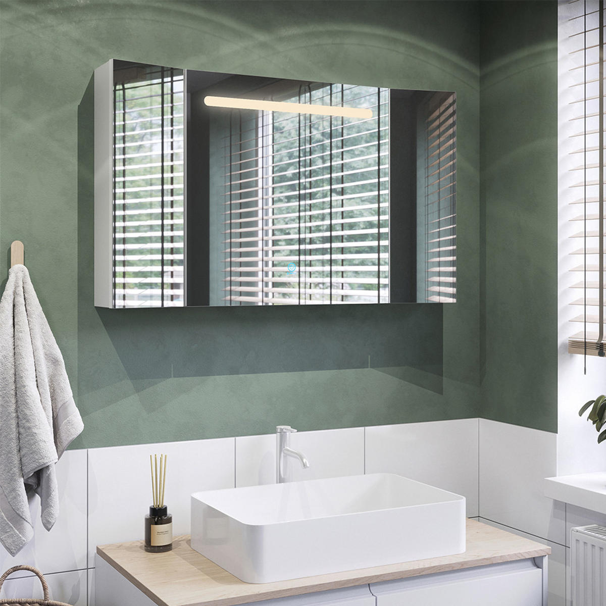 KOPALNIŠKA OMARICA Z OGLEDALOM Curved, Bela, 100 x 60 cm - bela, leseni material (100/60/15cm) - Vicco