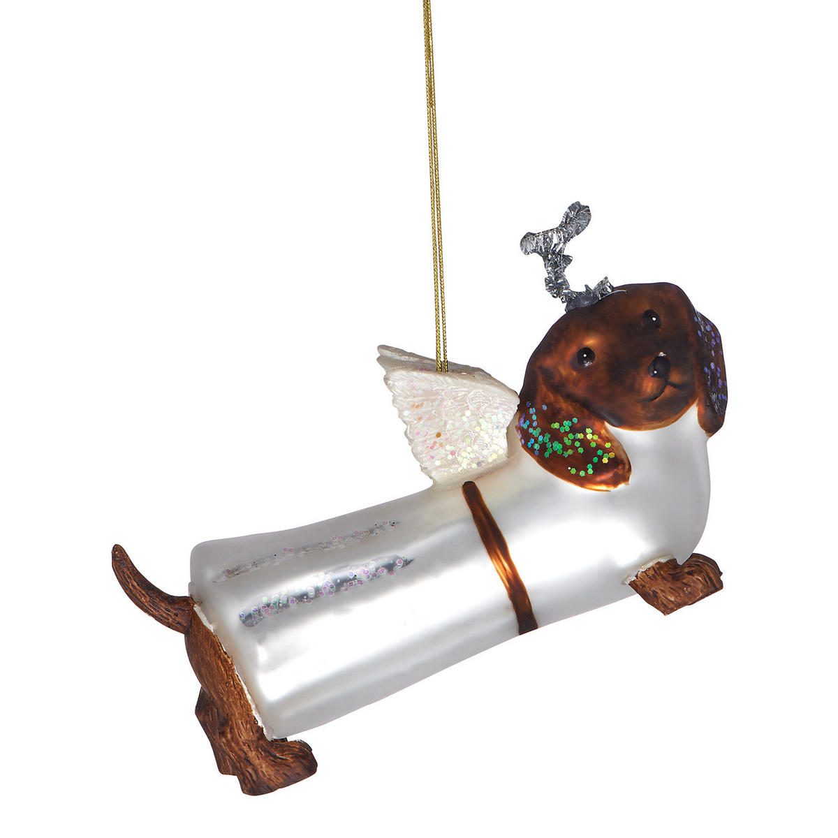 BAUMANHÄNGER Hang On Dackel-Engel 13c - Weiß/Braun, Glas (5/7/5cm) - Butlers