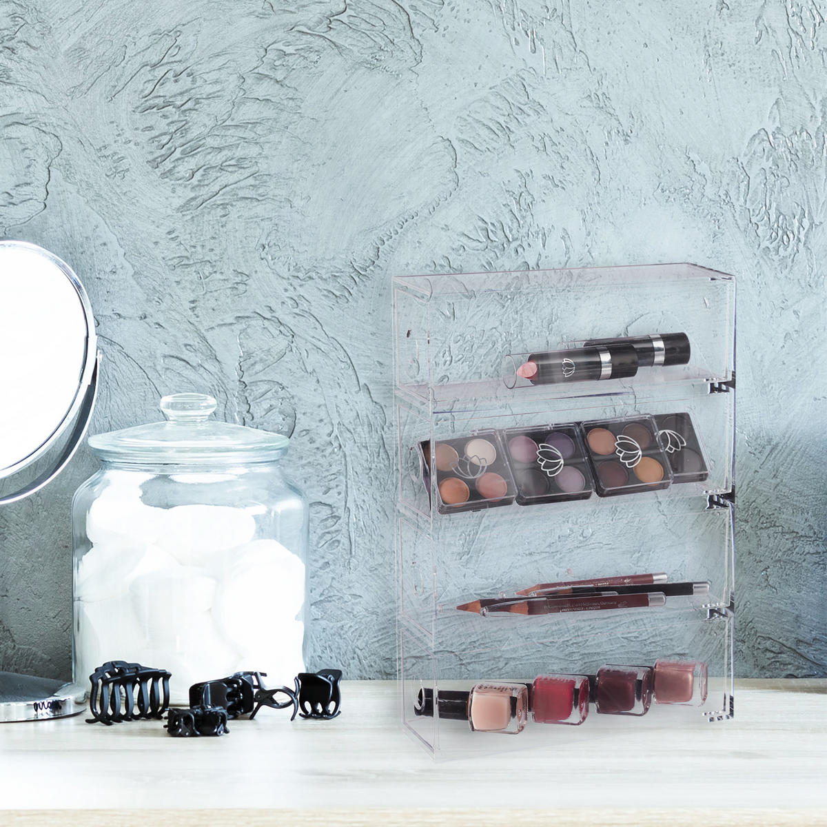 MAKE-UP Organizer - Transparent, Kunststoff (17.5/25/6.5cm) - Relaxdays