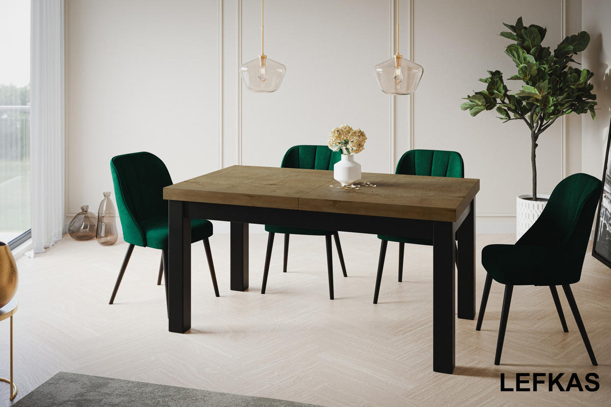 ESSZIMMERTISCH CLASSIC, ausziehbarer Tisch 120-160X80X78 cm, Farbe: LEFKAS, mit Holzbeinen in Farbe Schwarz - Dunkelbraun/Schwarz, Holzwerkstoff (120/80/78cm) - Alpi-Möbel
