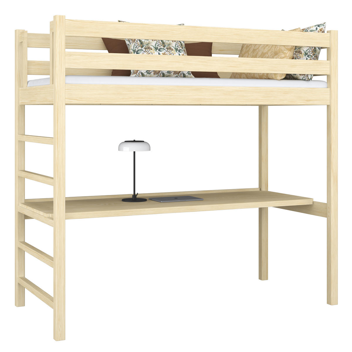 HOCHBETT N01 mit Schreibtisch Klare Kiefer 120/180 - Braun, Naturmaterialien/Holz (120/180cm) - N-Wood
