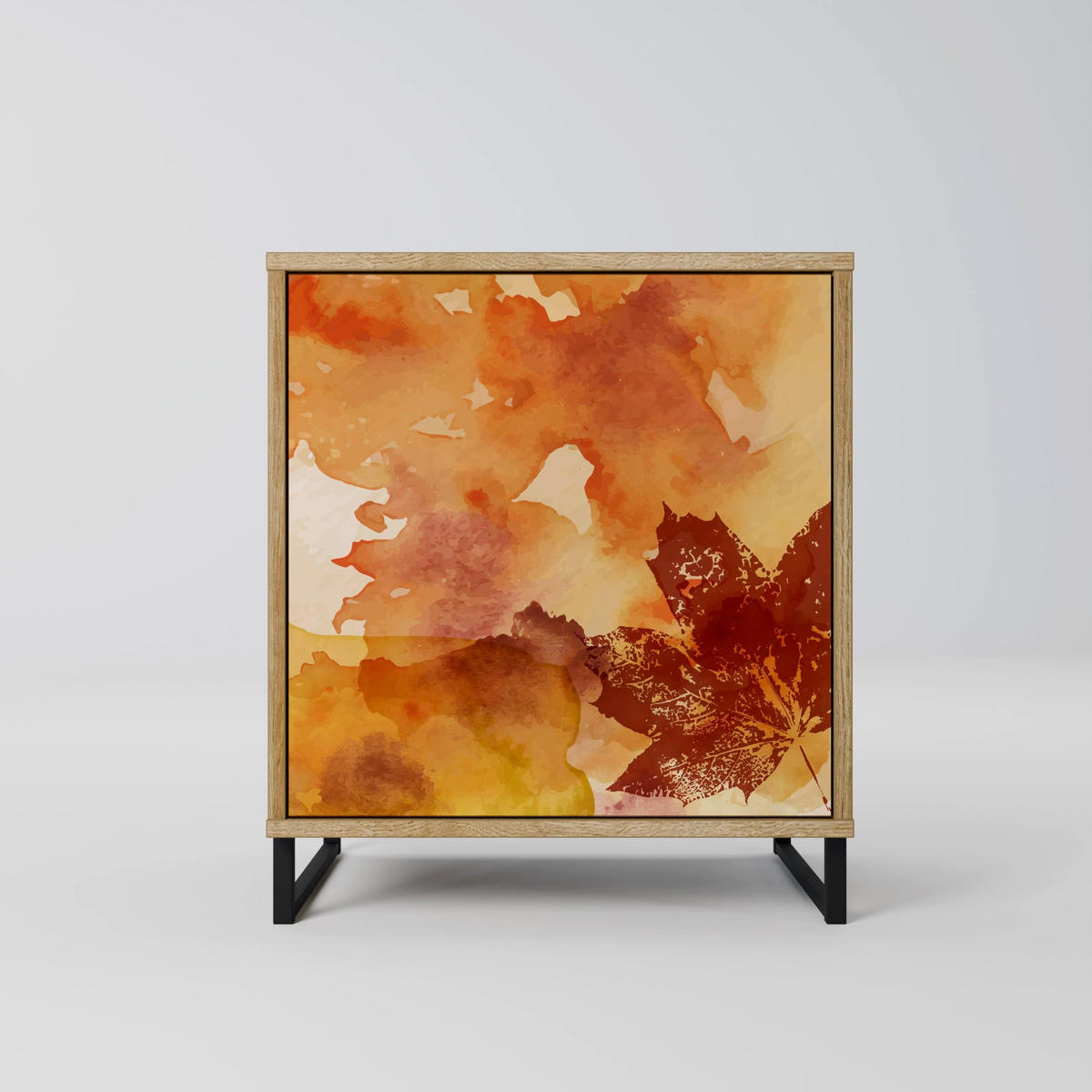 SIDEBOARD TRACES OF AUTUMN, Eichefarben, 57,5x42x72,5 cm, Schwarze Metallfüße - Eichefarben/Multicolor, Holzwerkstoff/Metall (57.5/72.5/42cm) - SpaceRebels