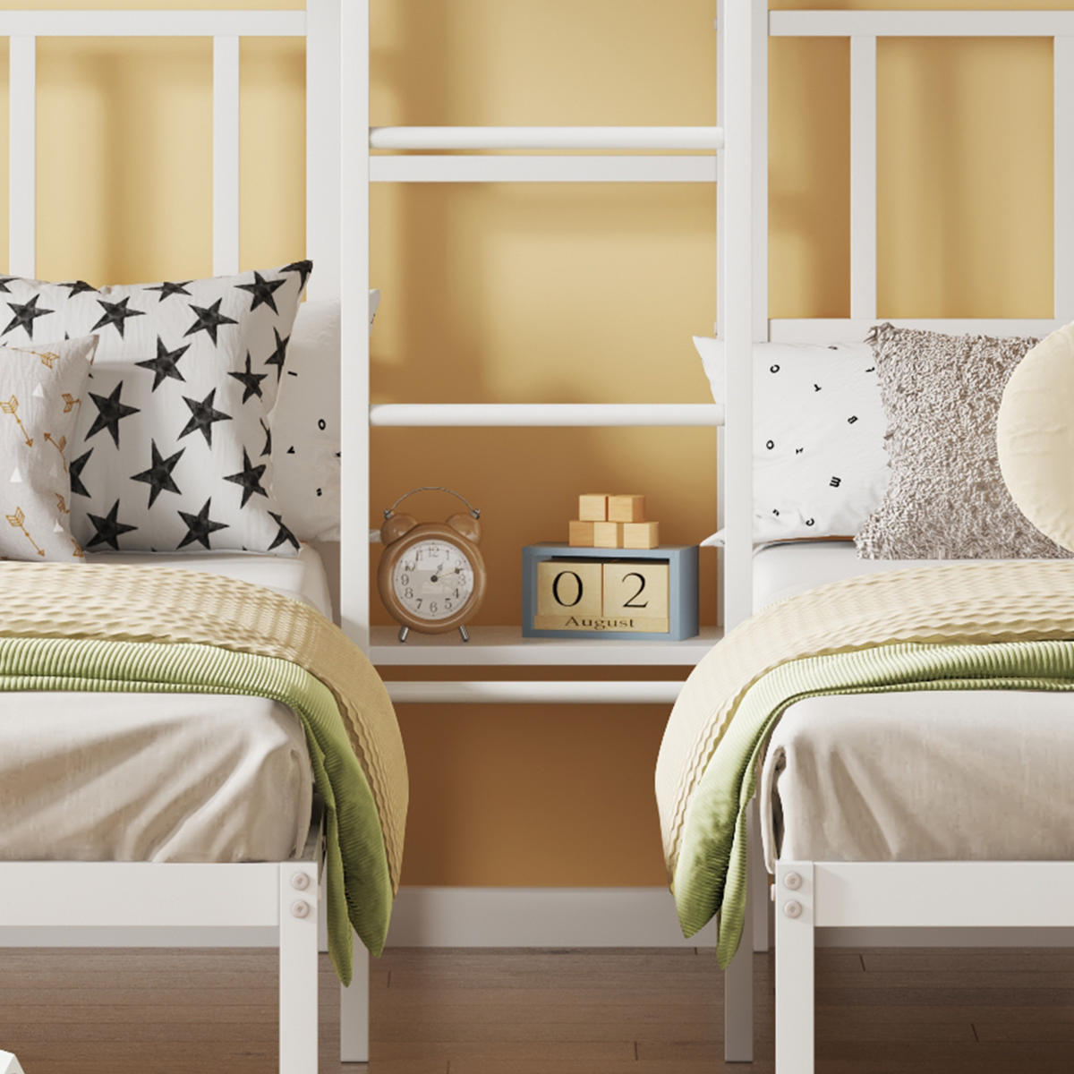 ETAGENBETT 90/200 cm Weiß mit Leiter und Stauraum für 3 Personen - Weiß, Metall (90/200cm) - OKWISH