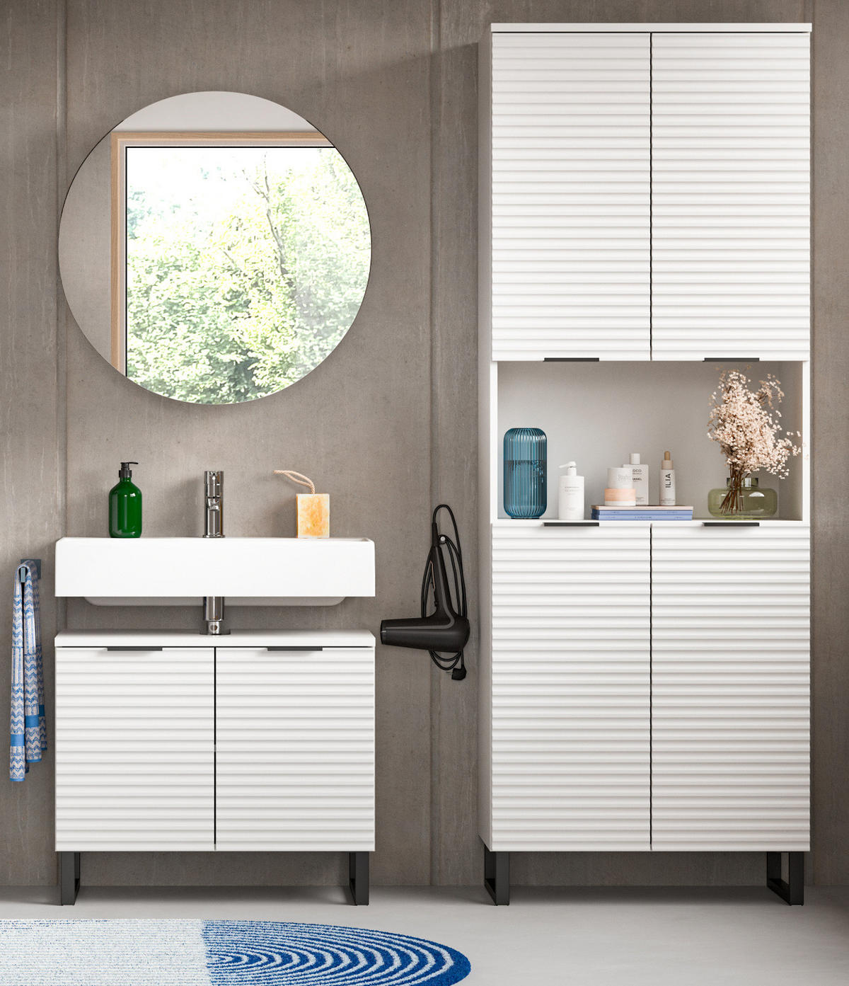 BADMÖBEL-SET 3-teilig weiß 155 cm, Komplettset mit Soft-Close - Weiß, Glas/Holzwerkstoff (155/193/34cm) - Inn.Furn