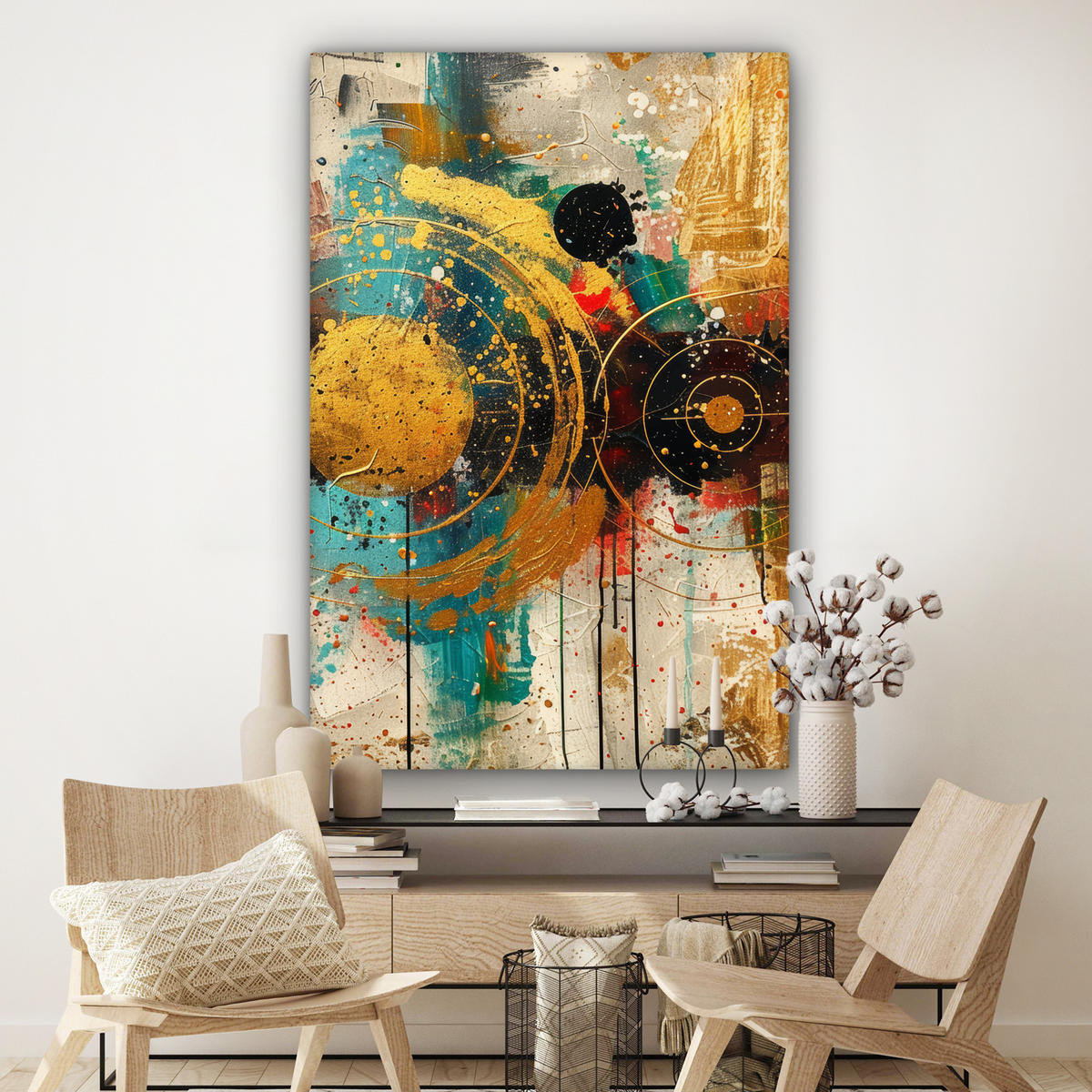 OBRAZ NA PLÁTNE Abstraktné - umenie - zlaté - moderné 90x140 cm - viacfarebná, textil (90/140cm) - MuchoWow