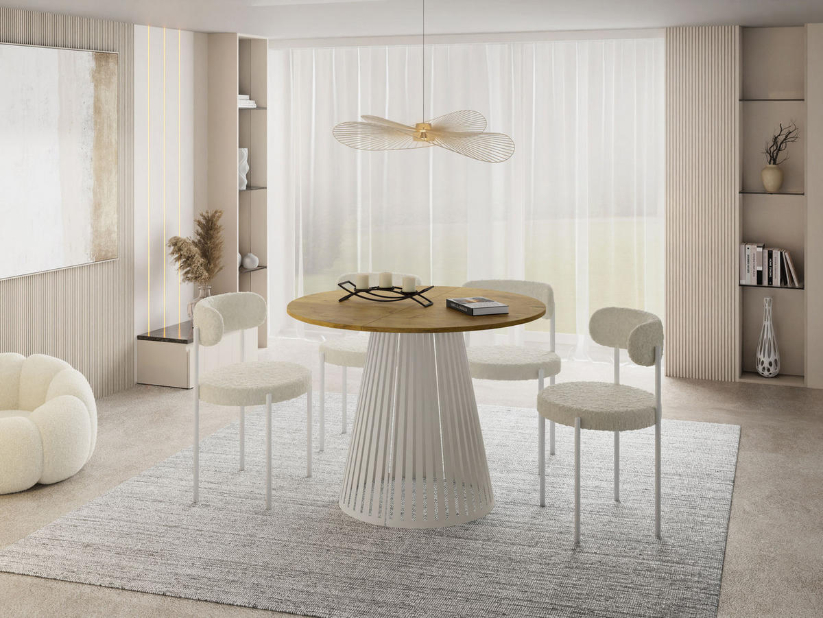 ESSTISCH Naro rund ausziehbar mit Lamellen-Metallgestell in Beige Kaschmir, Braun 120-200/120/76 cm - Kaschmir/Eichefarben, Holzwerkstoff/Metall (120/120/76cm) - WFL GROUP