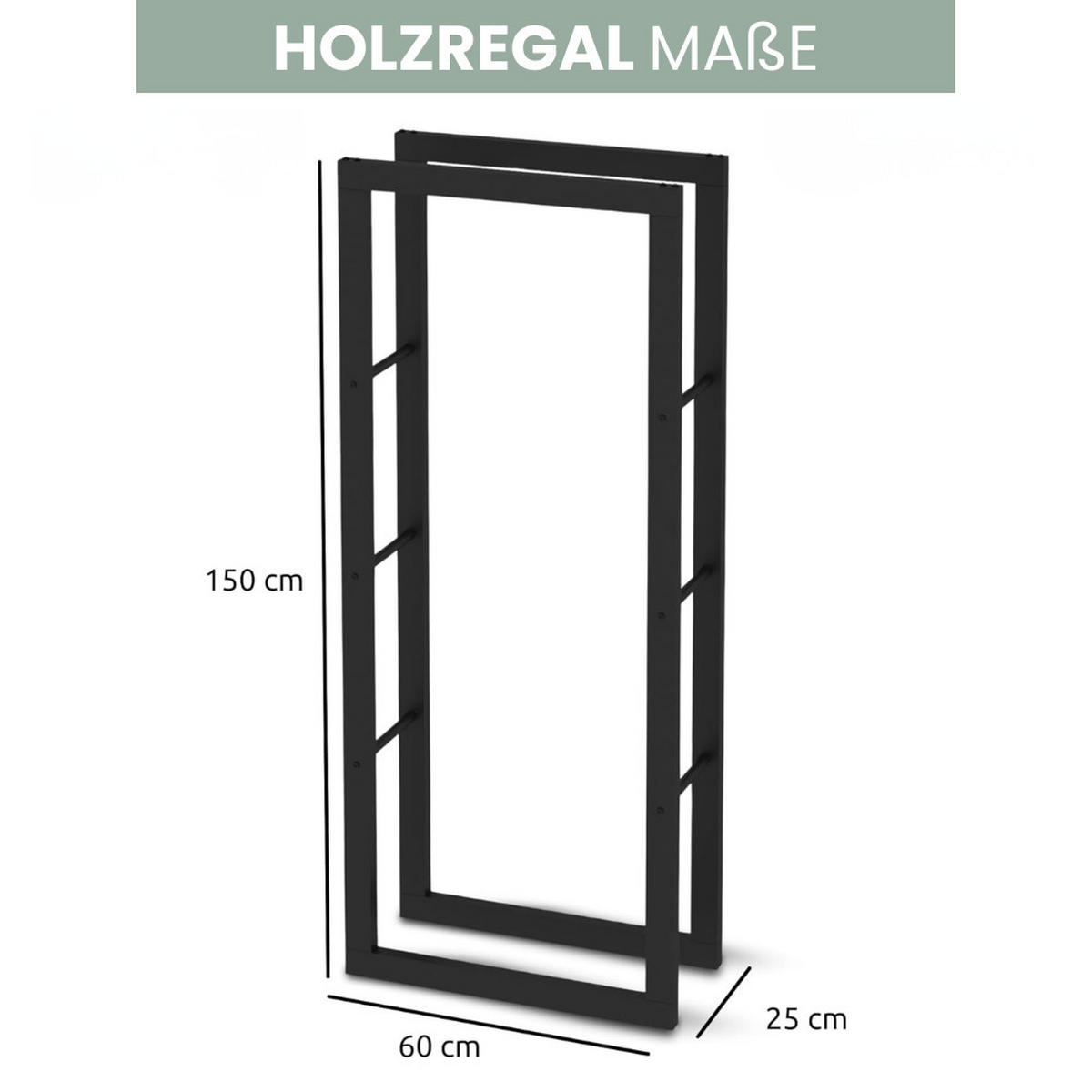 KAMINHOLZREGAL innen Metall KEOP Schwarz 60x25x150 cminkl. Ofenhandschuh - Schwarz, Metall (60/150/25cm) - DELUKE