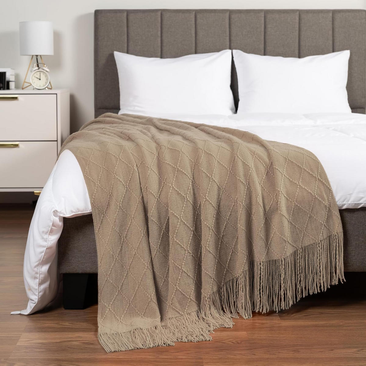 STRICKDECKE - 127 × 180 cm - Khaki - Greige, Textil (127/180cm)