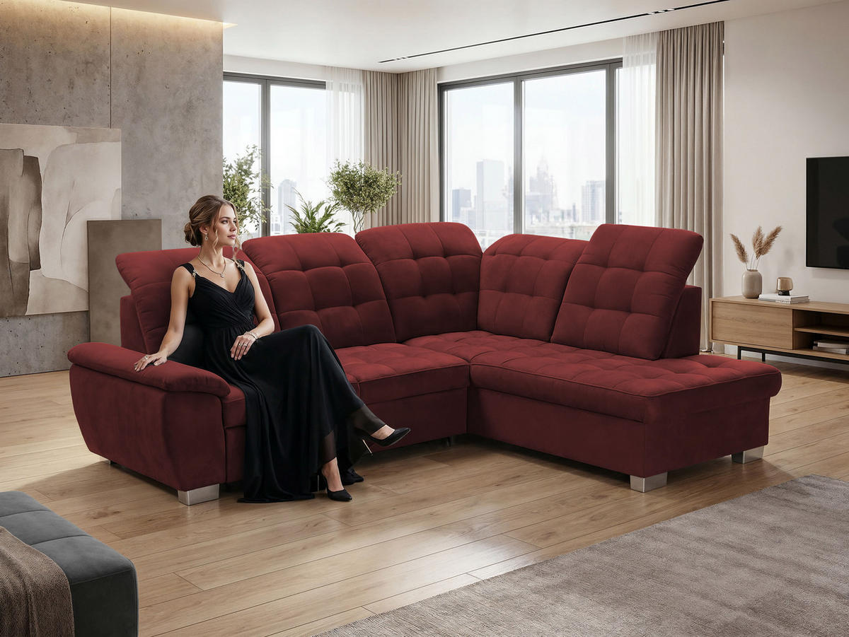 ECKSOFA LENO Rechts, mit Schlaffunktion und Bettkasten, Rot - Rot, Kunststoff/Textil (261/220cm) - Idohome