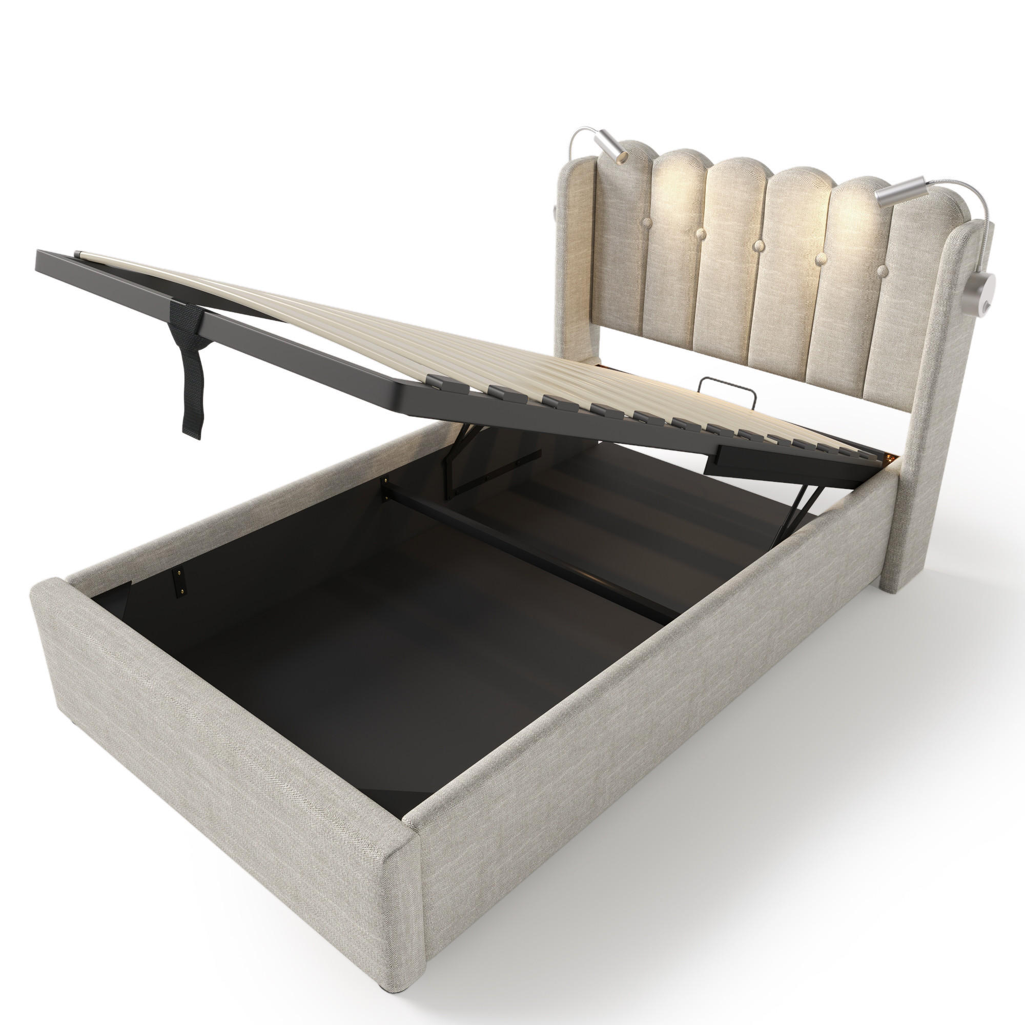 POLSTERBETT 90/200 cm Natürlich mit Leselampe mit wiederaufladbarer Funktion - Naturfarben, Textil (90/200cm) - Oxeza