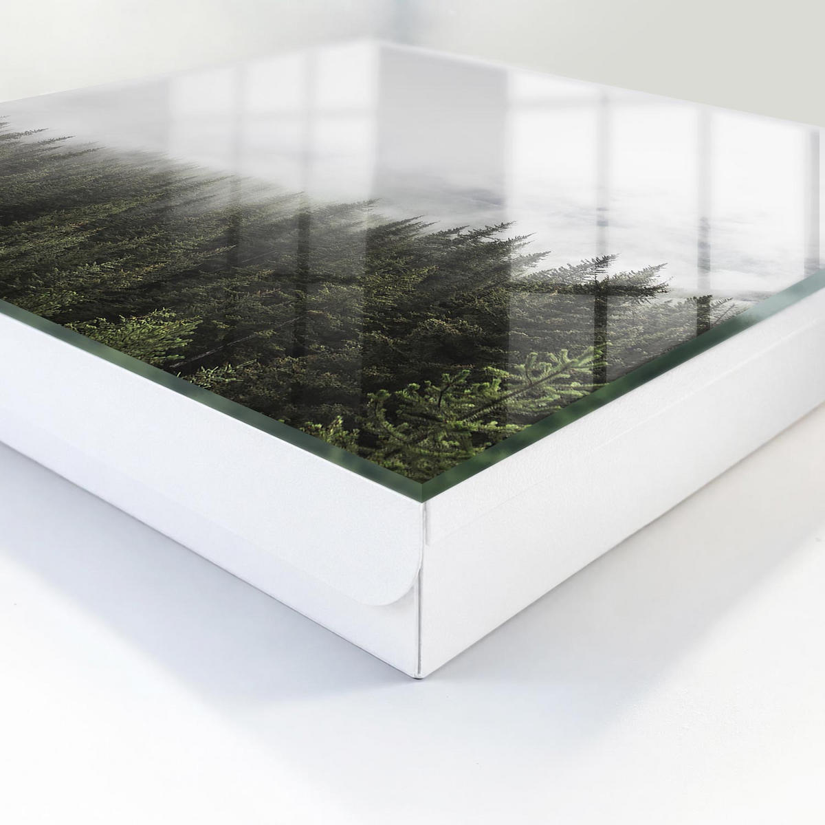 SCHLÜSSELBOX Weiß 30x30 cm – Türöffnung nach rechts - Nebelige Kiefern - Weiß, Metall (30/30/5cm) - TULUP