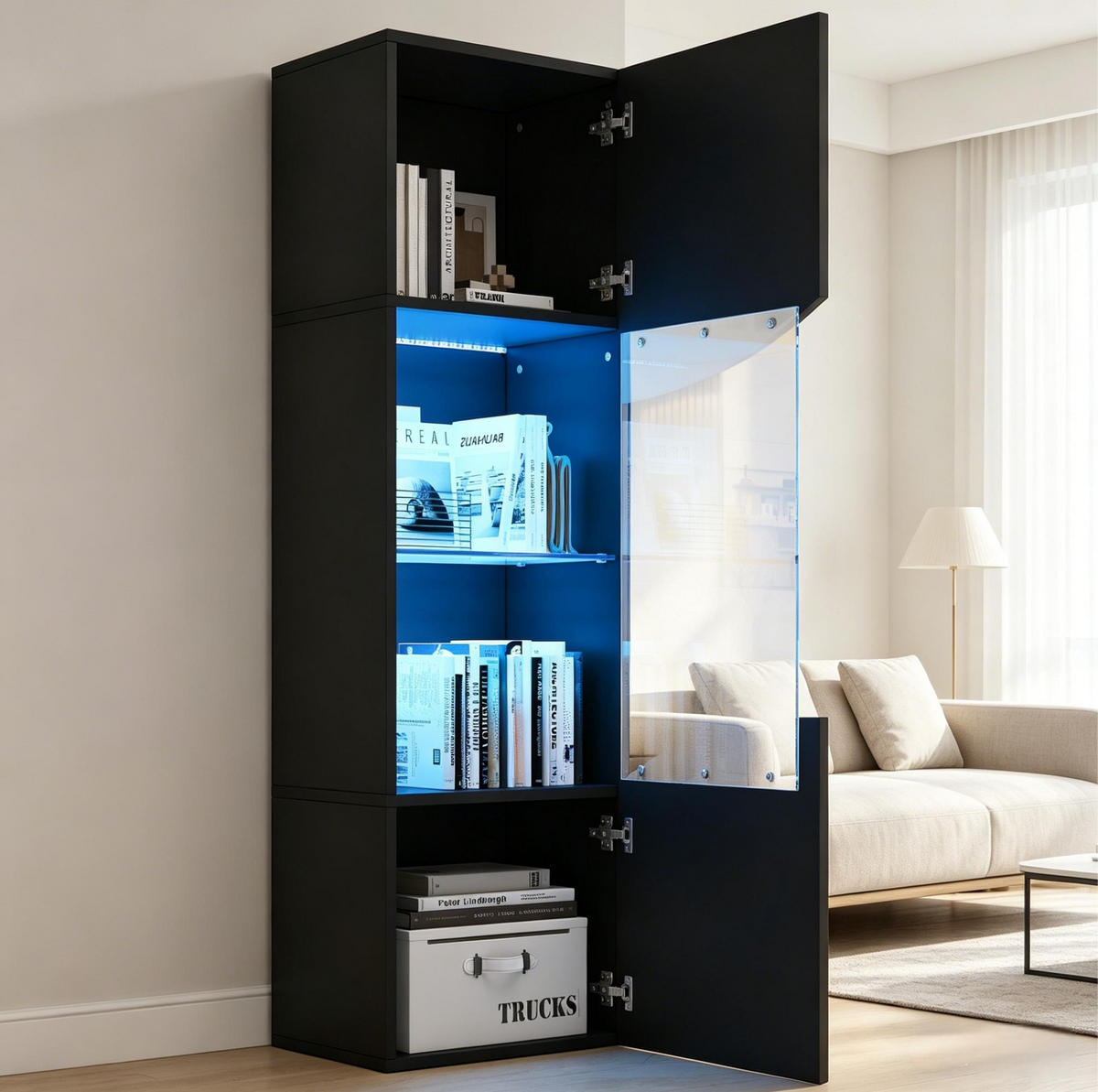 VITRINENSCHRANK mit LED 35 x 50 x 165 cm Hochglanz Schwarz - Schwarz, Holzwerkstoff (50/165/35cm) - Beauniv