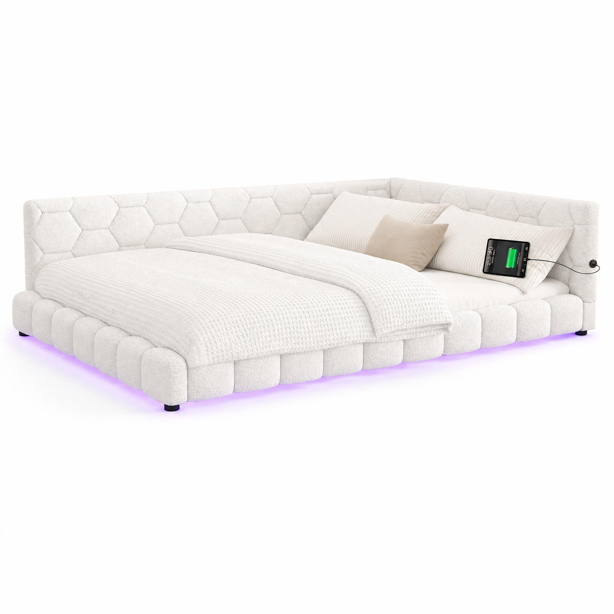 TAGESBETT mit LED, USB und Lattenrost 140x200 cm Weiß - Weiß, Holz (140/200cm) - Meubliv