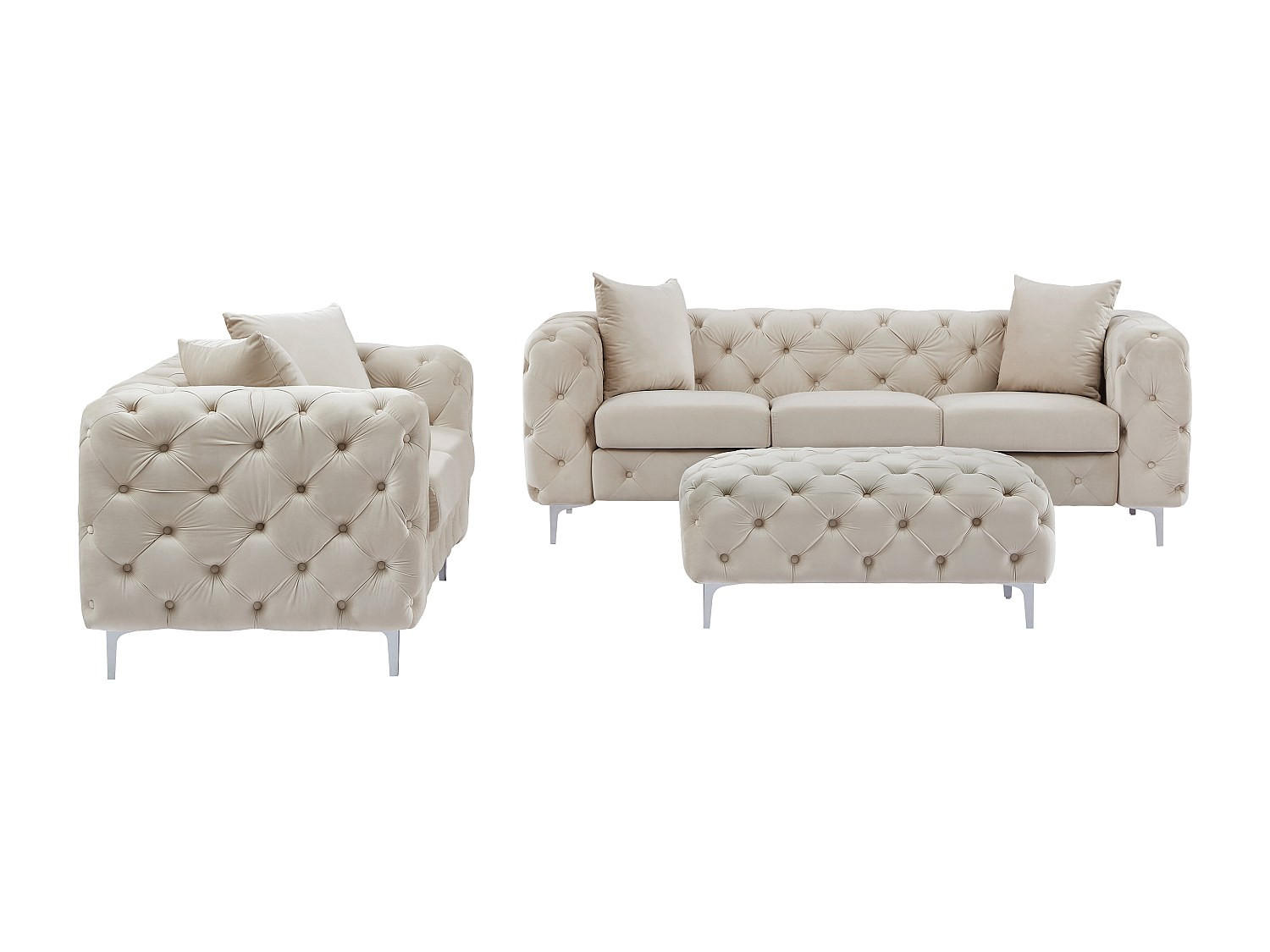 COUCHGARNITUR mit Sessel - 6 Personen - Samt, Stoff - Beige - EDWINA - Beige, Textil (162/76/62cm) - Vente-Unique