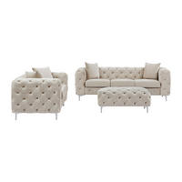 COUCHGARNITUR mit Sessel - 6 Personen - Samt, Stoff - Beige - EDWINA - Beige, Textil (162/76/62cm) - Vente-Unique