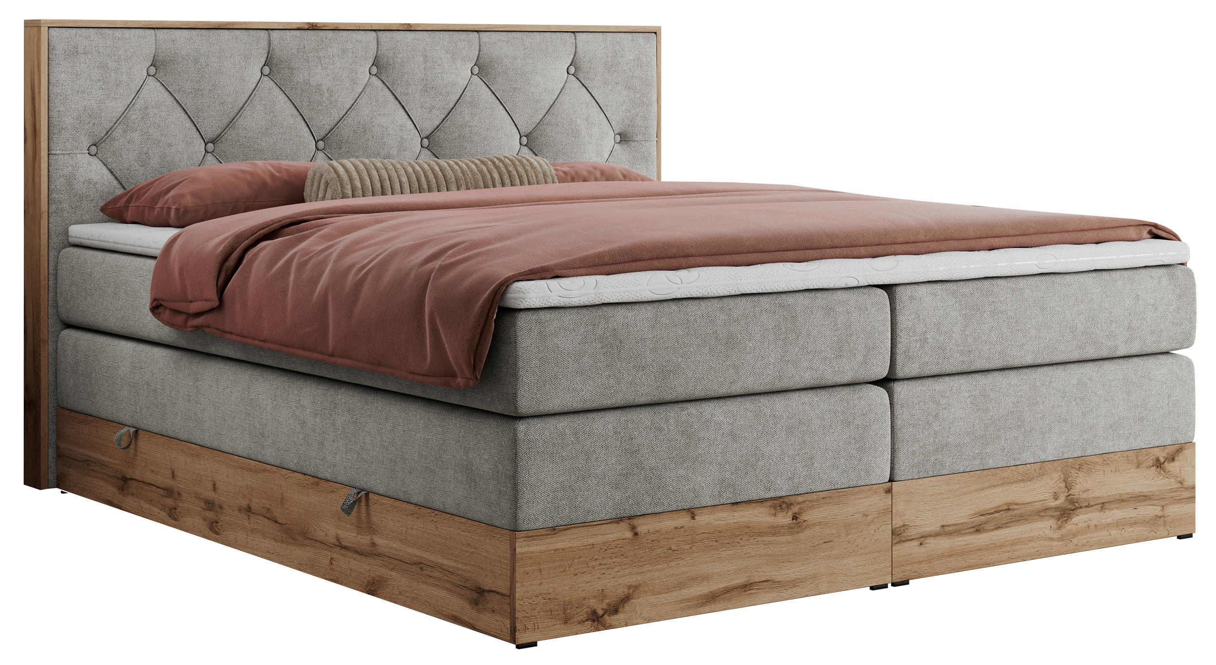 BOXSPRINGBETT VENETO KING 140/200 Hellgrau Struktur - H3 - Hellgrau, Holz/Textil (140/200cm) - MKS