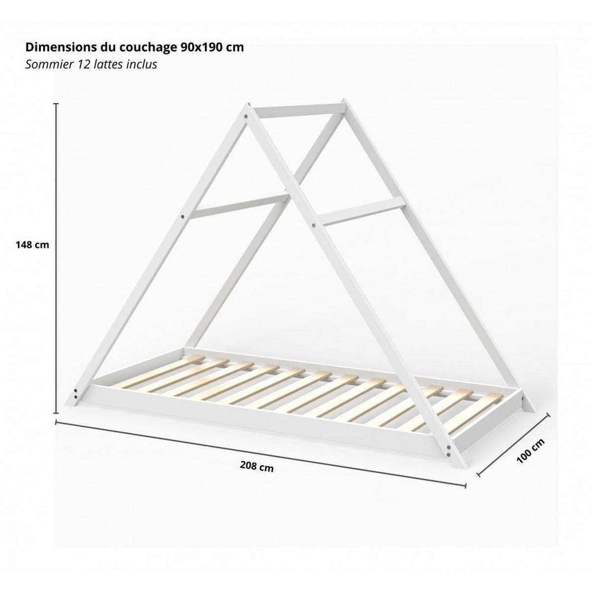 HAUSBETT APACHE mit Lattenrost/ Kinderbett 90x190 - Weiß - Weiß, Holz (90/190cm) - Weber Industries
