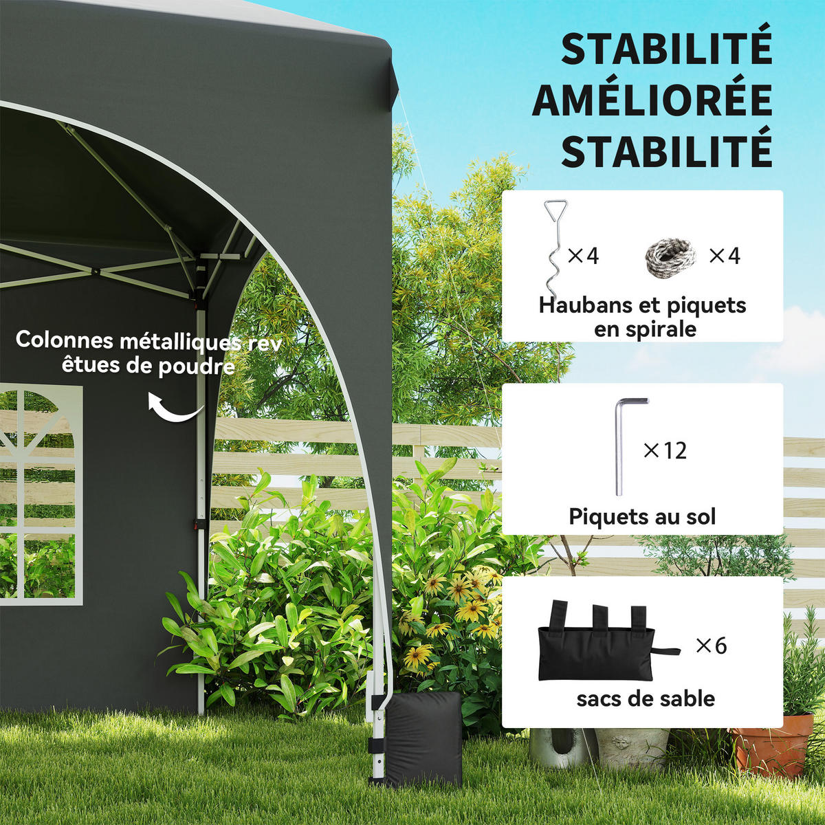 PAVILLON DE-14048 3/6 m, 6 Seitenwände, UV30+ Grau - Dunkelgrau, Metall (300/315/598cm) - ComfortXL