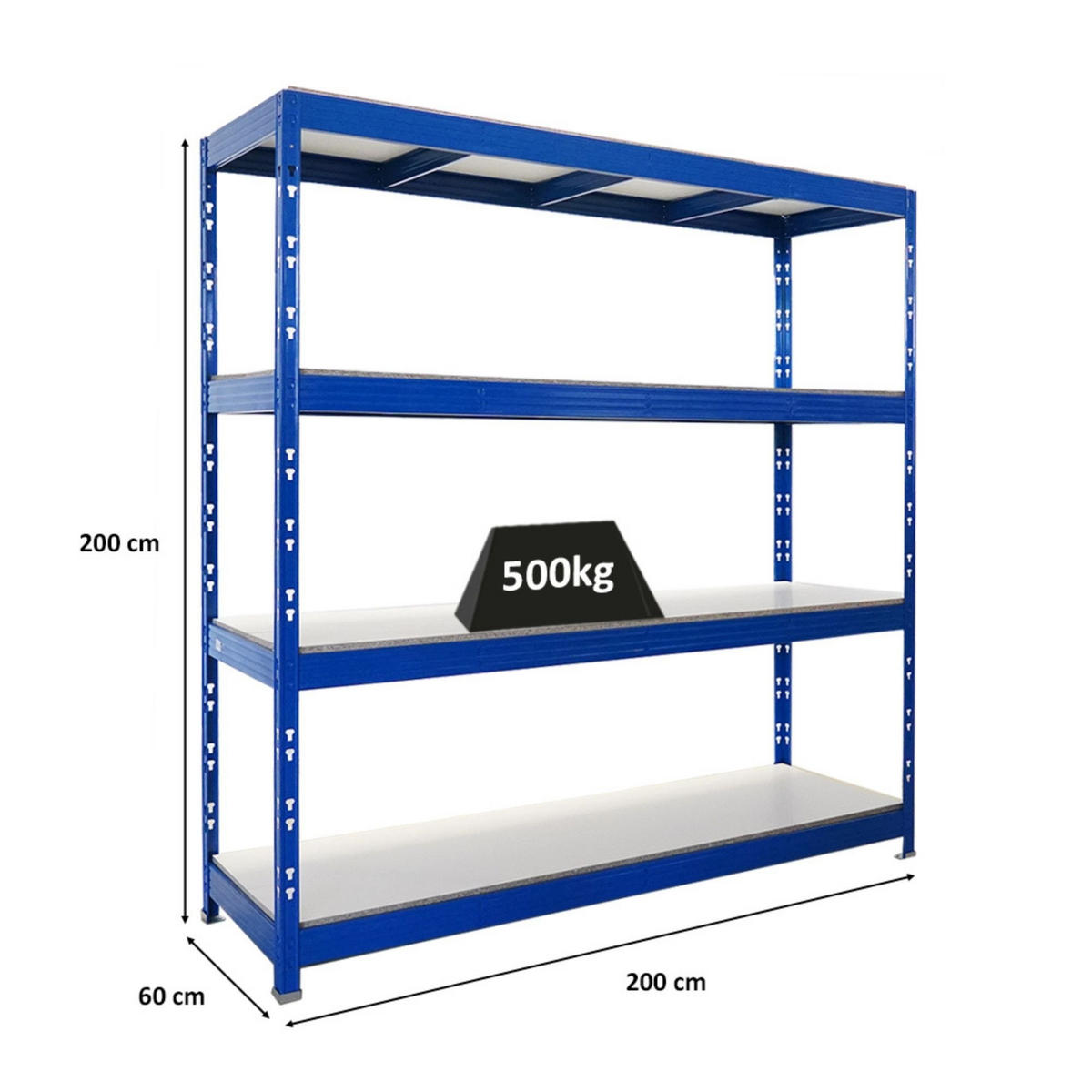 SCHWERLASTREGAL Rhino 200x200x60 cm 4 Melamin-Ebenen 16mm Fachlast 500 kg Blau - Blau, Metall (200/200/60cm) - PROREGAL