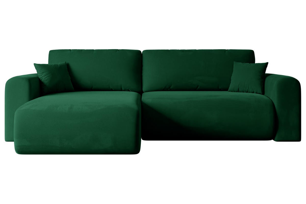 ECKSOFA mit Schlaffunktion und Bettkasten ORRO-L - 272x145x83 cm Grün Velours - Schwarz/Grün, Holzwerkstoff/Kunststoff (272/145cm) - ALTDECOR