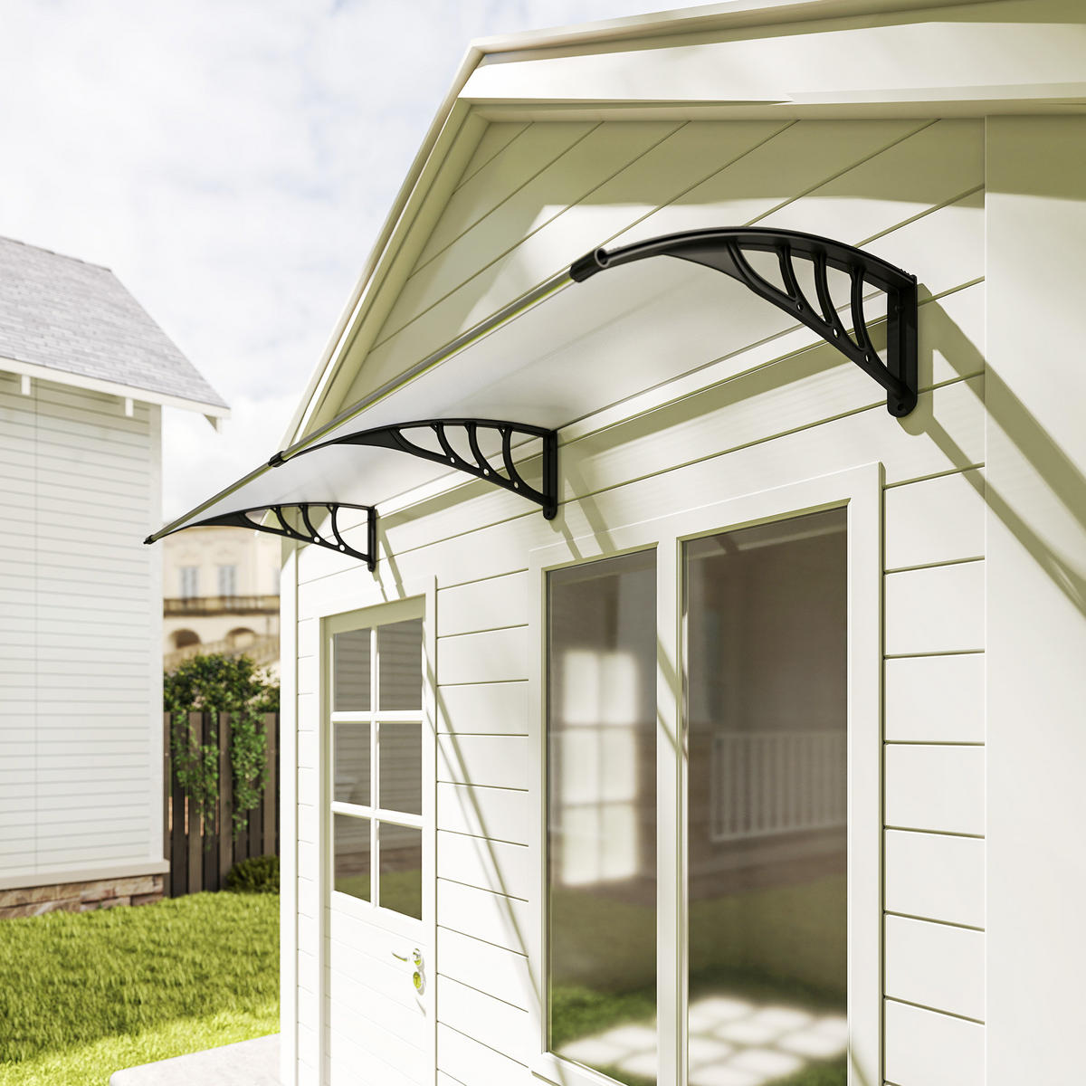 PULTVORDACH Vordach für Haustür 75x195x23 cm 5mm Polycarbonat Alu Transparent - Multicolor, Kunststoff (195/23/75cm) - Outsunny