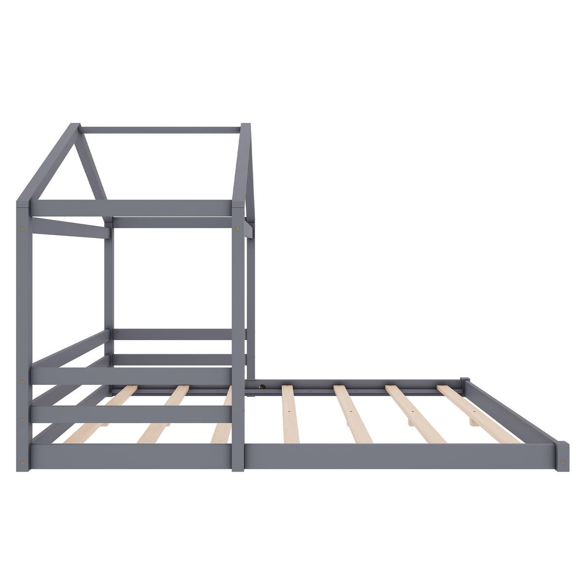 HAUSBETT aus Kiefernholz und MDF 140x200 cm Grau mit Lattenrost in Hausform - Grau, Holzwerkstoff (140/200cm) - Modfu